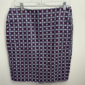 Joe Fresh Womens Navy Red Geometric Tile Print Cotton Pencil Skirt Size 6